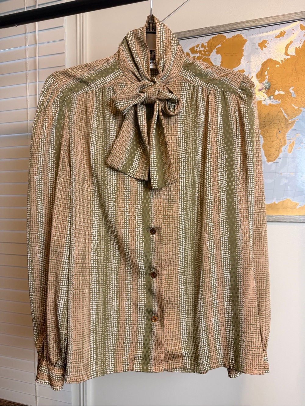 Vintage Ernst Strauss Tie Neck Blouse Size 10 70s 80s Made in USA